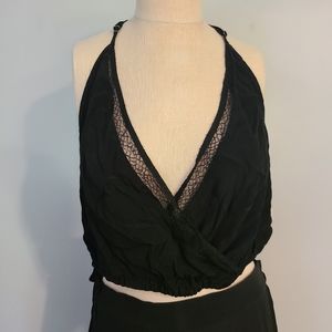 Black faux wrap crop top